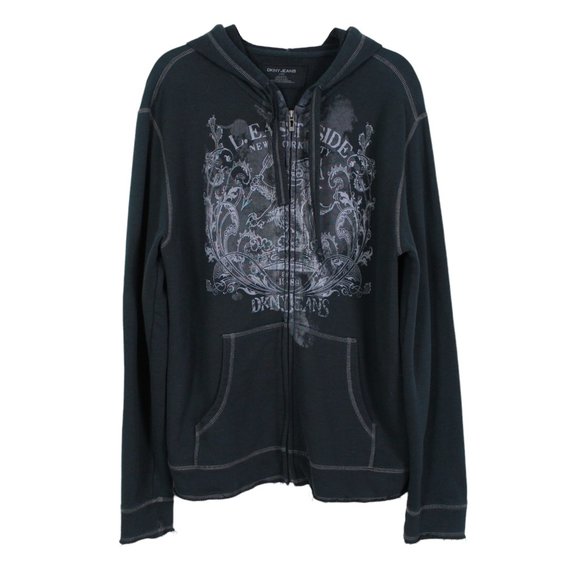 Dkny Other - DKNY Vintage Raw Edge Graphic Zip-up Hoodie